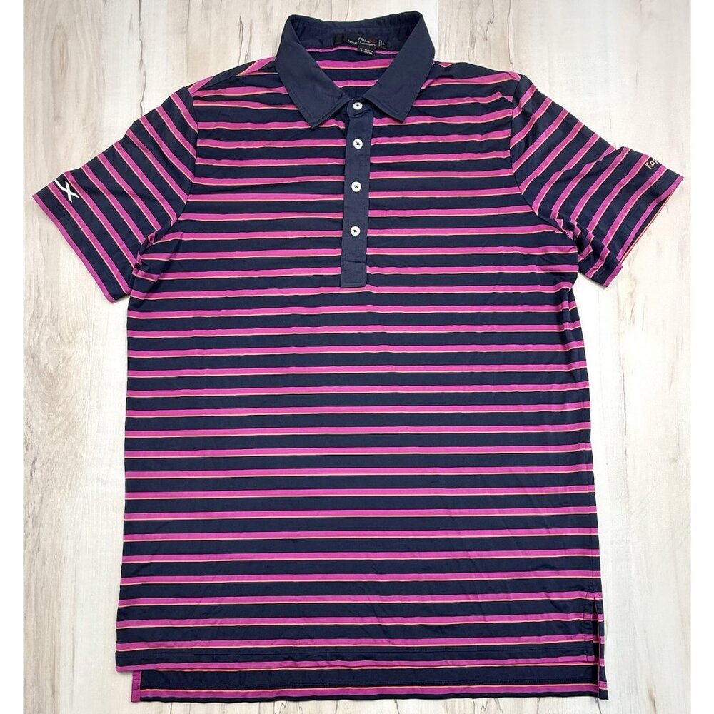 RLX Ralph Lauren Mens LARGE Navy/Pink Stripe Performance S/S POLO Kapalua Golf